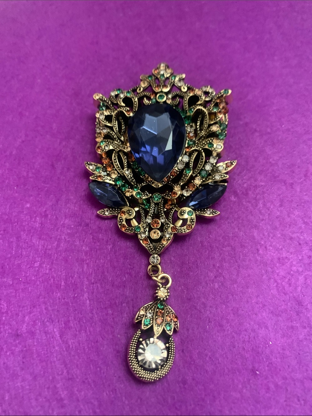 Luxury Vintage-Inspired Blue Teardrop Pendant Brooch - Women Jewelry